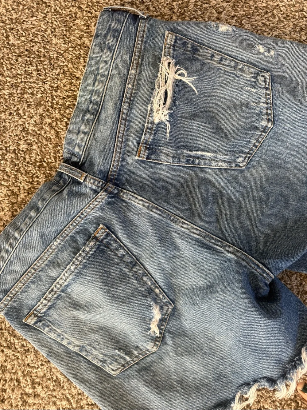 Agolde Distressed Parker Long High Rise 100% Cotton Denim Cutoff Shorts